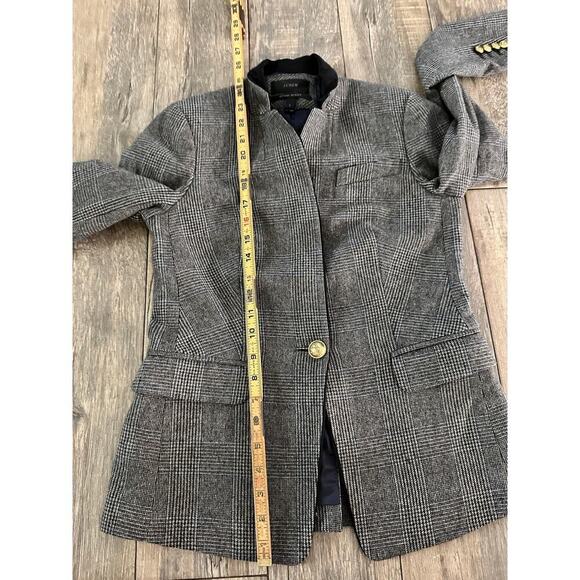 J.Crew Women's Regent Gray Plaid Gold Shield Button Surgeon Cuff Blazer Size 2 - Picture 6 of 9